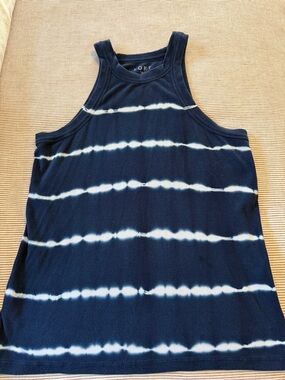 LOFT Navy and White Ribbed Tie-Dye Tank